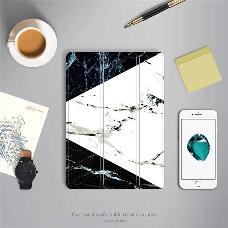Marble Pattern Tri-fold Stand PU Leather Smart Case for iPad Pro 10.5-inch (2017) - Blue