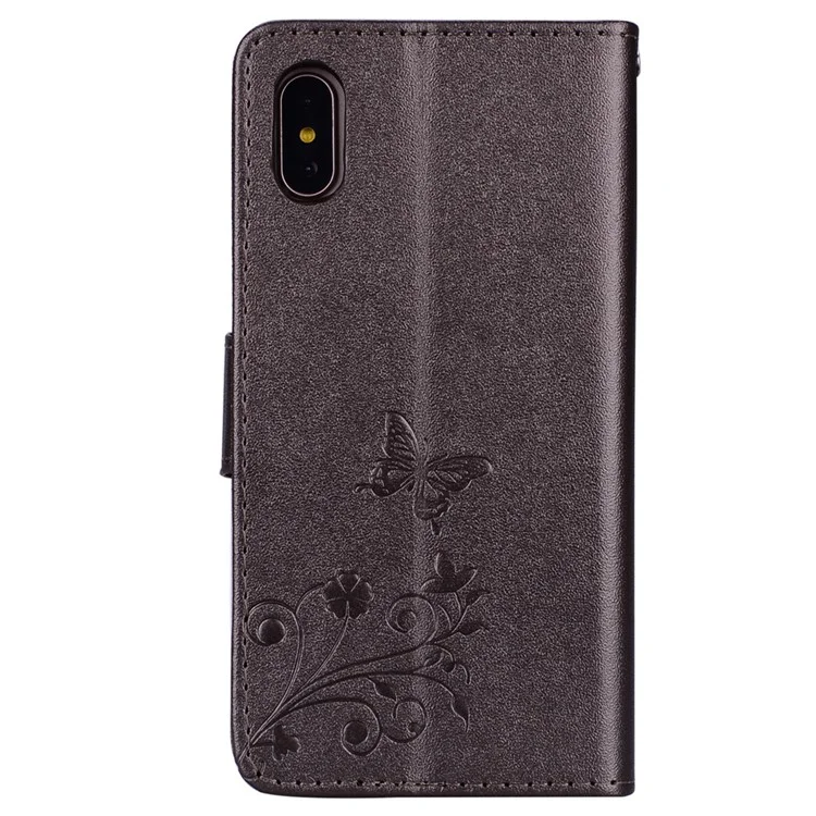 Imprinted Butterfly Flower Pattern Rhinestone Decoration Wallet Leather Case for iPhone X - Black