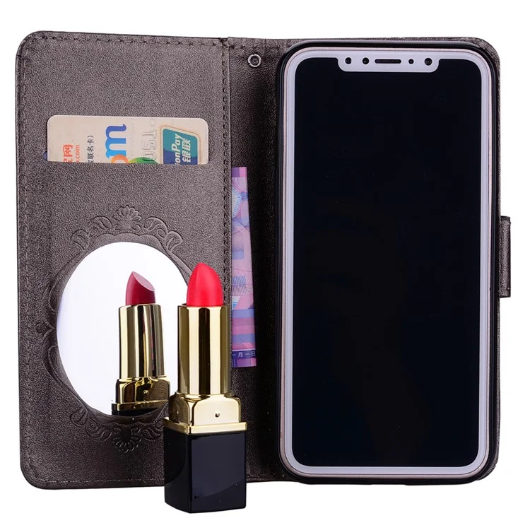 Imprinted Butterfly Flower Pattern Rhinestone Decoration Wallet Leather Case for iPhone X - Black