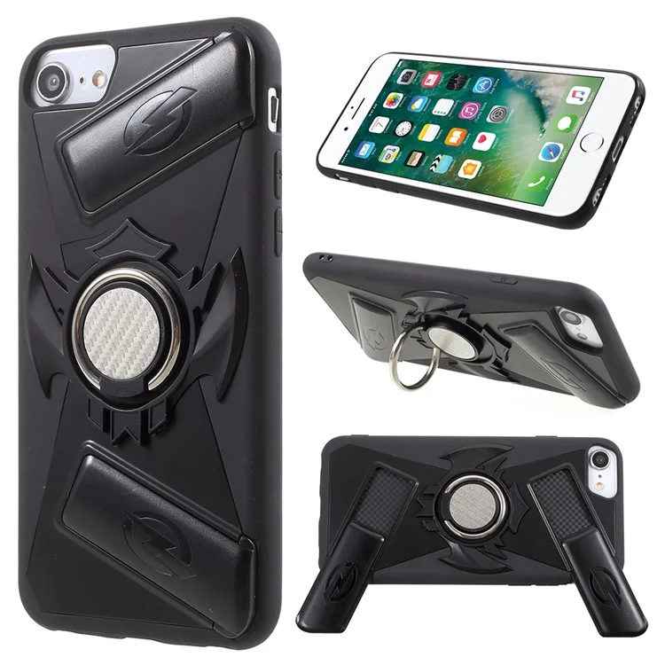 TPU + PC Hybrid Game Joysticks Case with Finger Ring Kickstand for iPhone 8/7/6s/6 - Black