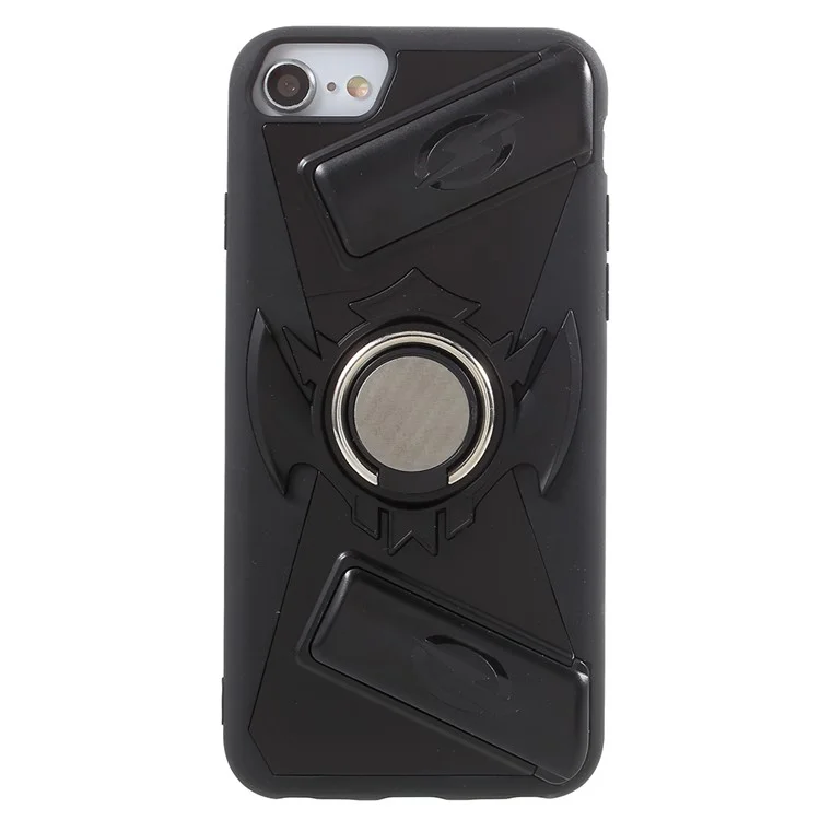 TPU + PC Hybrid Game Joysticks Case with Finger Ring Kickstand for iPhone 8/7/6s/6 - Black