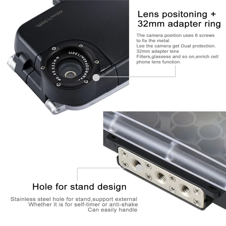 HAWEEL HWL2502 40M Waterproof Snow/Shock/Dirt Proof Shell Case with Camera Lens for iPhone 8/7 - Black