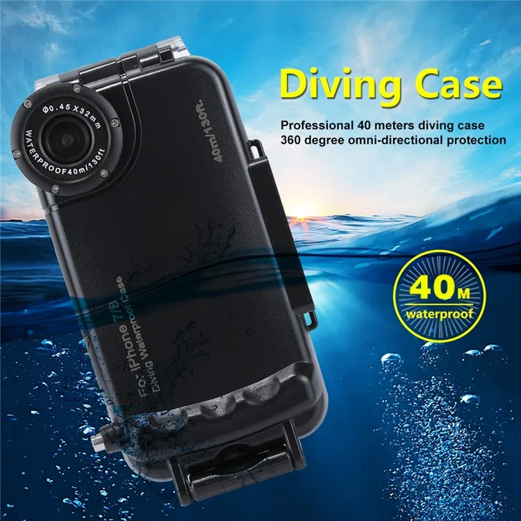 HAWEEL HWL2502 40M Waterproof Snow/Shock/Dirt Proof Shell Case with Camera Lens for iPhone 8/7 - Black