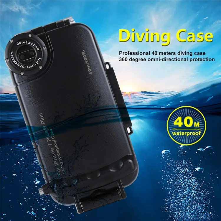 HAWEEL HWL2503 40M Waterproof Snow/Shock/Dirt Proof Shell Case with Camera Lens for iPhone 8 Plus / 7 Plus - Black