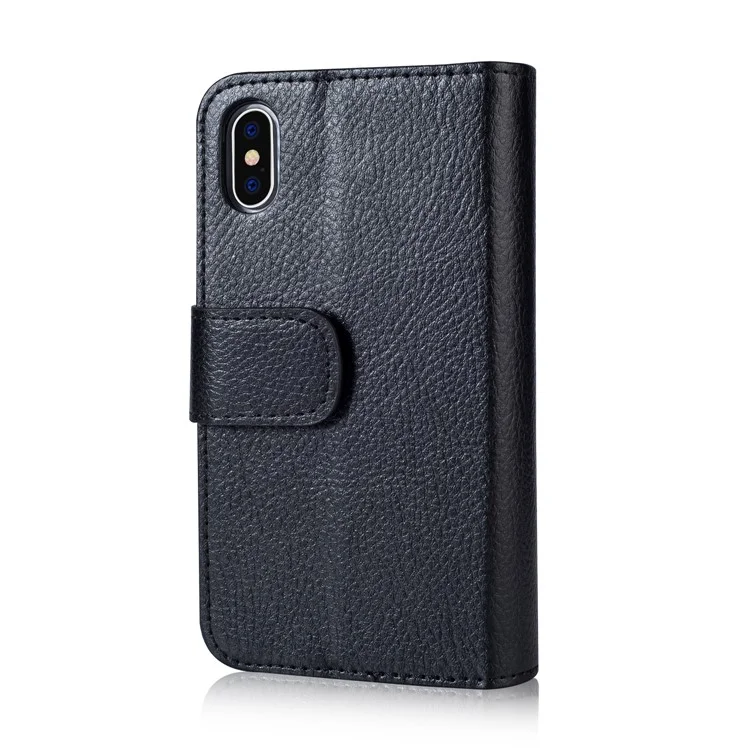 Multi Card Slots PU Leather Protection Mobile Phone Case with Stand for iPhone X - Black