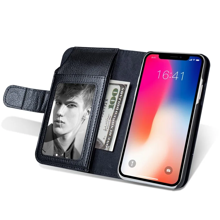 Multi Card Slots PU Leather Protection Mobile Phone Case with Stand for iPhone X - Black