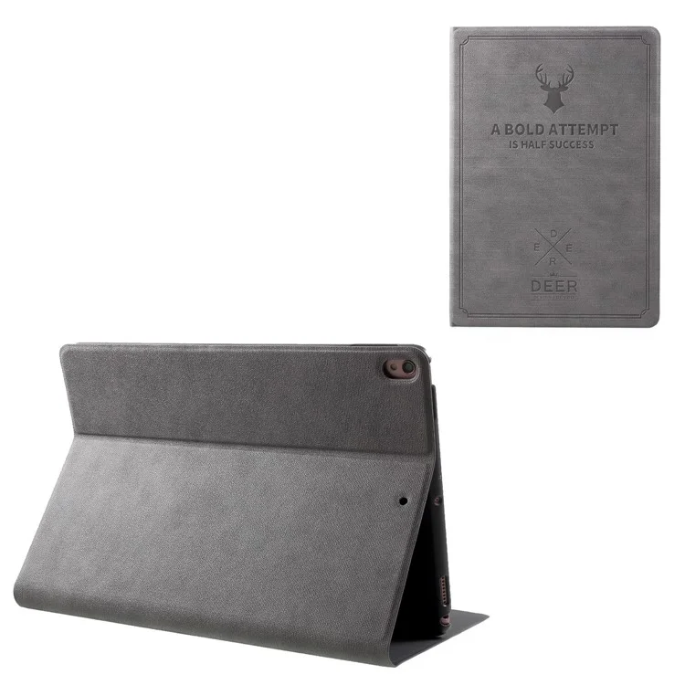 Imprint Deer and Quote PU Leather Stand Flip Cover for iPad Pro 10.5-inch (2017) - Grey