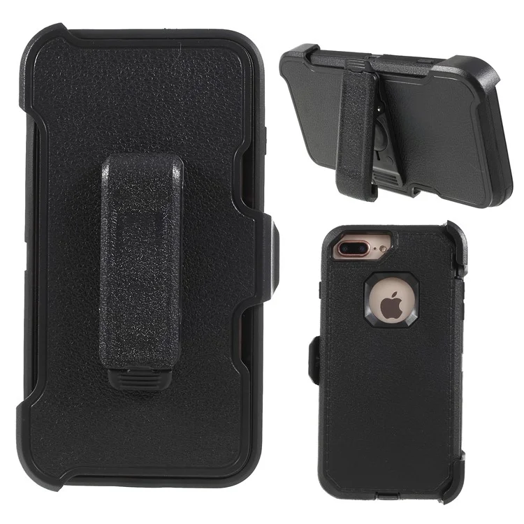 Heavy Duty Rugged PC + Silicone Hybrid Belt Clip Kickstand Case for iPhone 8 Plus / 7 Plus / 6s Plus / 6 Plus - Black