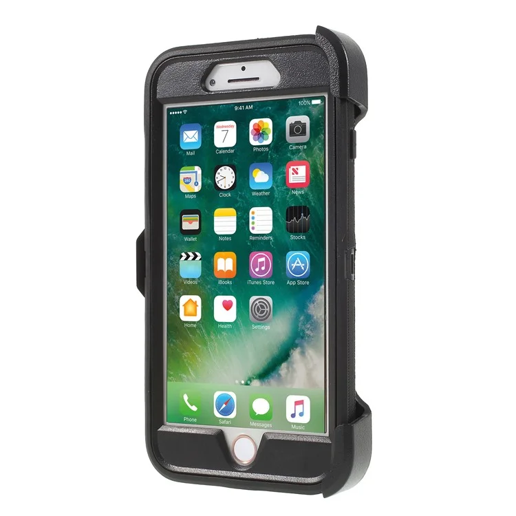 Heavy Duty Rugged PC + Silicone Hybrid Belt Clip Kickstand Case for iPhone 8 Plus / 7 Plus / 6s Plus / 6 Plus - Black