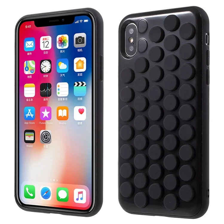 3D Bubble PC + Soft TPU Hybrid Case for iPhone X - Black