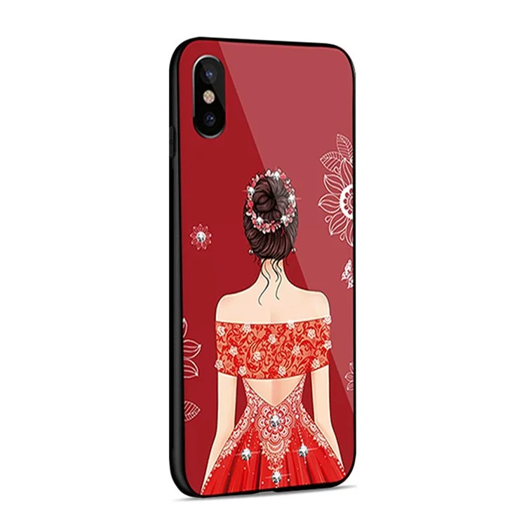 NXE Wedding Dress Pattern Rhinestone 9H Glass + PC + TPU Hybrid Case for iPhone X - Style 1