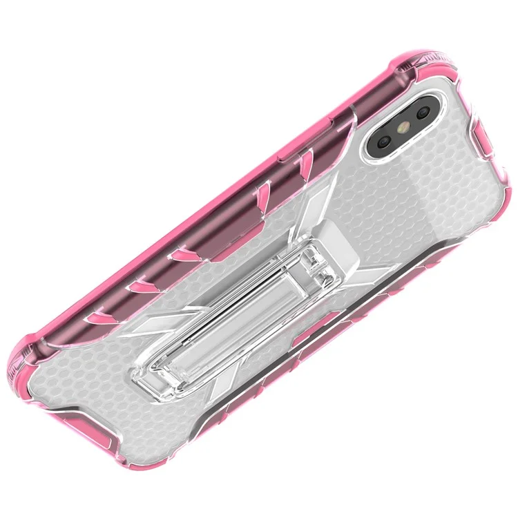 Heavy Duty Plastic + TPU Combo Phone Case with Kickstand for iPhone X - Transparent / Rose