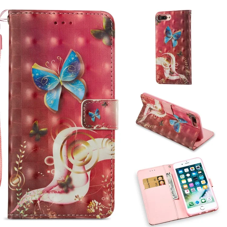 Pattern Printing Leather Wallet Phone Cover for iPhone 8 Plus / 7 Plus 5.5 inch - Butterfly Pattern