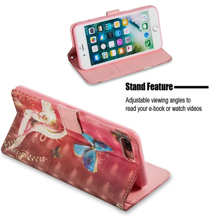 Pattern Printing Leather Wallet Phone Cover for iPhone 8 Plus / 7 Plus 5.5 inch - Butterfly Pattern