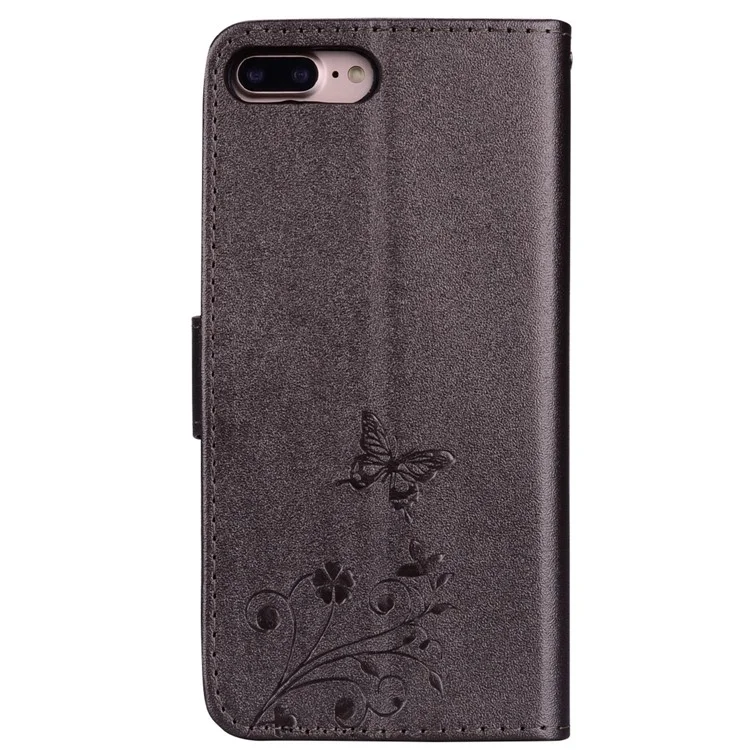 Imprinted Butterfly Flower Pattern Rhinestone Leather Wallet Case for iPhone 8 Plus / 7 Plus - Black
