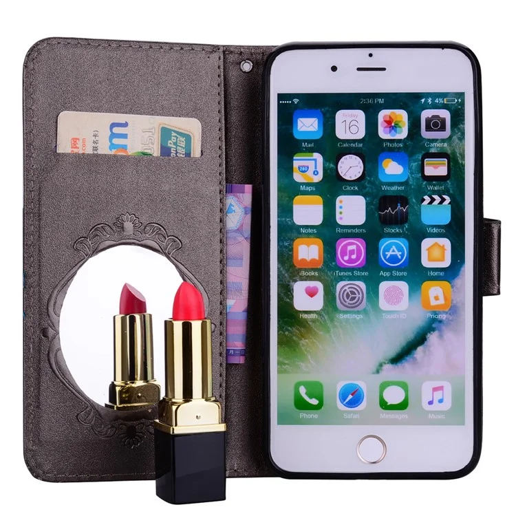 Imprinted Butterfly Flower Pattern Rhinestone Leather Wallet Case for iPhone 8 Plus / 7 Plus - Black