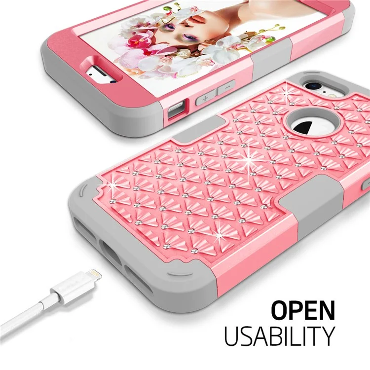 3-Piece Starry Sky Rhinestone PC + Silicone Hybrid Case for iPhone 8/7 - Pink