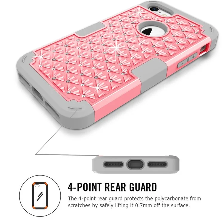 3-Piece Starry Sky Rhinestone PC + Silicone Hybrid Case for iPhone 8/7 - Pink