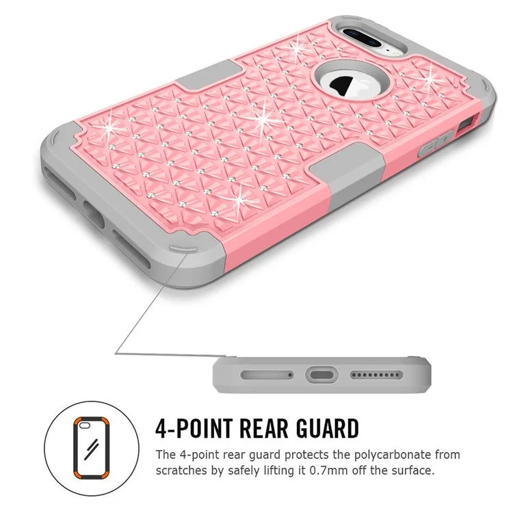 3-piece Starry Sky Rhinestone PC + Silicone Hybrid Phone Case for iPhone 8 Plus / 7 Plus 5.5 inch - Pink