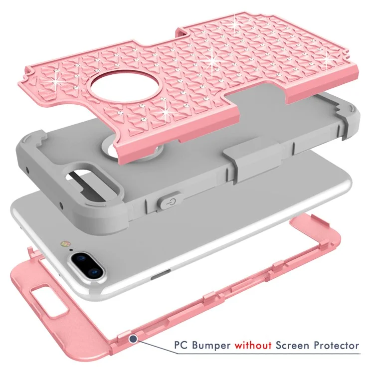3-piece Starry Sky Rhinestone PC + Silicone Hybrid Phone Case for iPhone 8 Plus / 7 Plus 5.5 inch - Pink