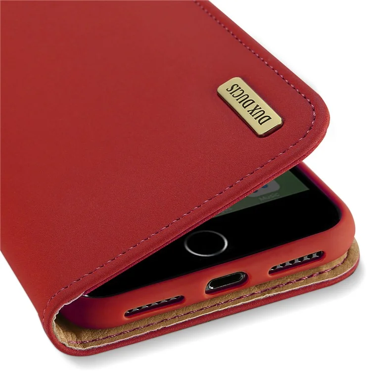 DUX DUCIS Wish Series CNAS/CMA certified Genuine Leather Wallet Cover Stand for iPhone 8 Plus/7 Plus 5.5 inch - Red