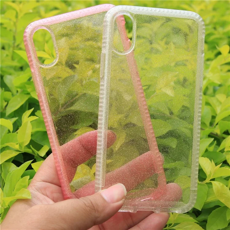 Anti-bump Flash Powder Clear TPU Back Case for iPhone X (Ten) 5.8 inch - Transparent