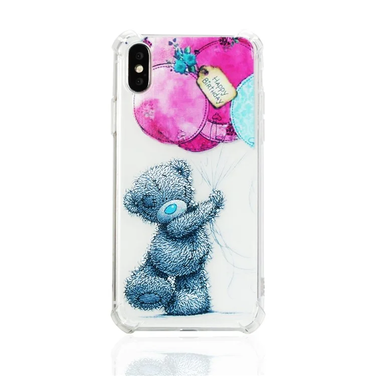 Anti-drop Patterned Printing Soft TPU Back Case for iPhone X - Bear and Balloon