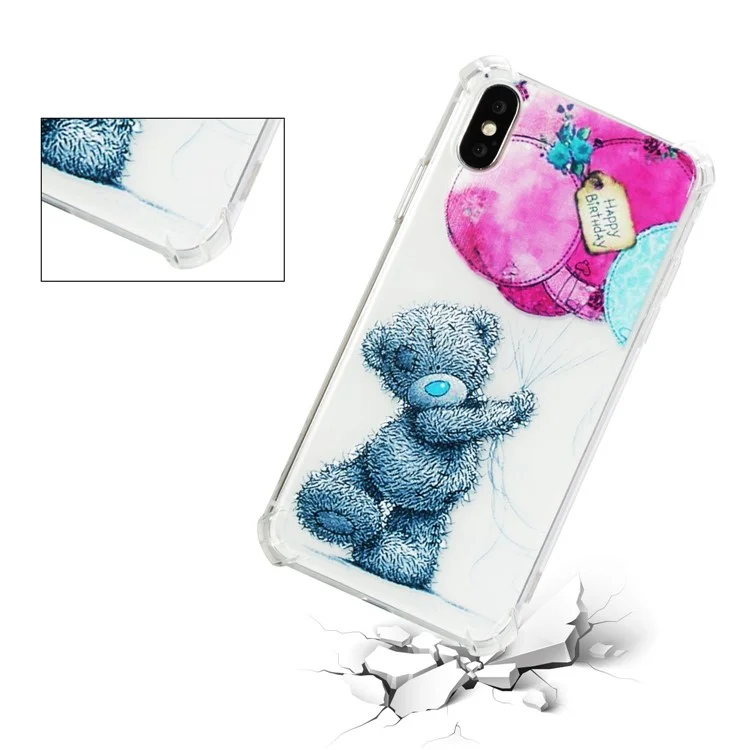 Anti-drop Patterned Printing Soft TPU Back Case for iPhone X - Bear and Balloon