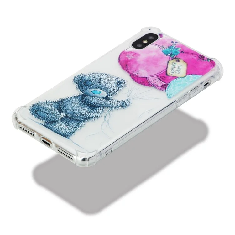 Anti-drop Patterned Printing Soft TPU Back Case for iPhone X - Bear and Balloon