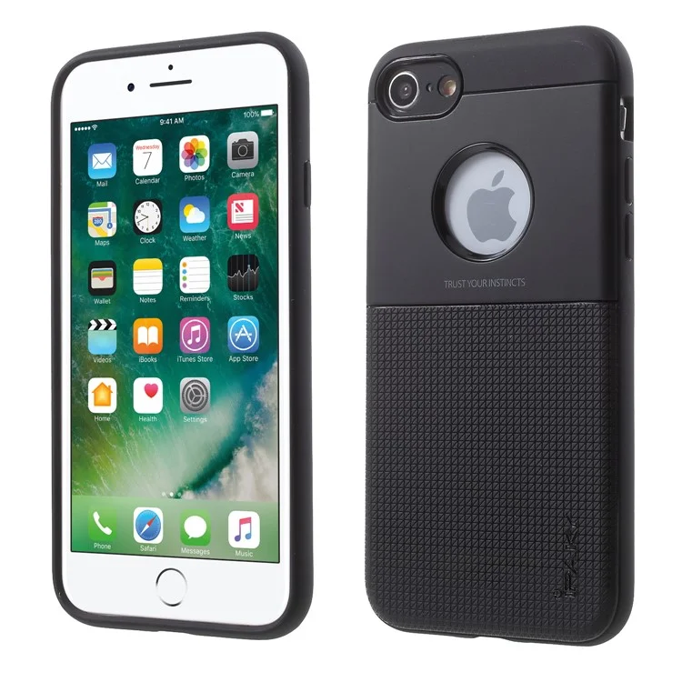 IPAKY PC + TPU Hybrid Grid Pattern Casing for iPhone 8/7 4.7 inch - Black