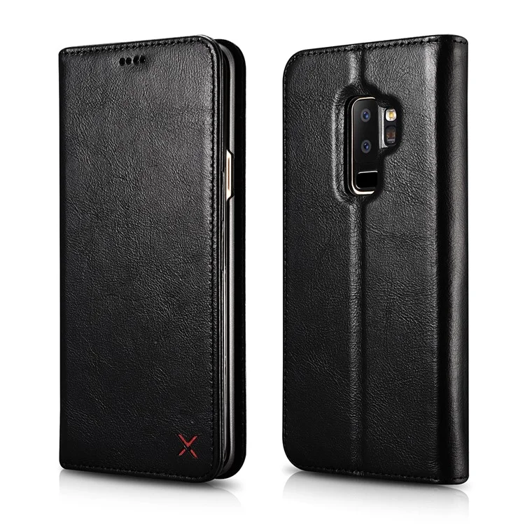 XOOMZ Auto-absorbed Genuine Leather Wallet Case for Samsung Galaxy S9 Plus G965 - Black