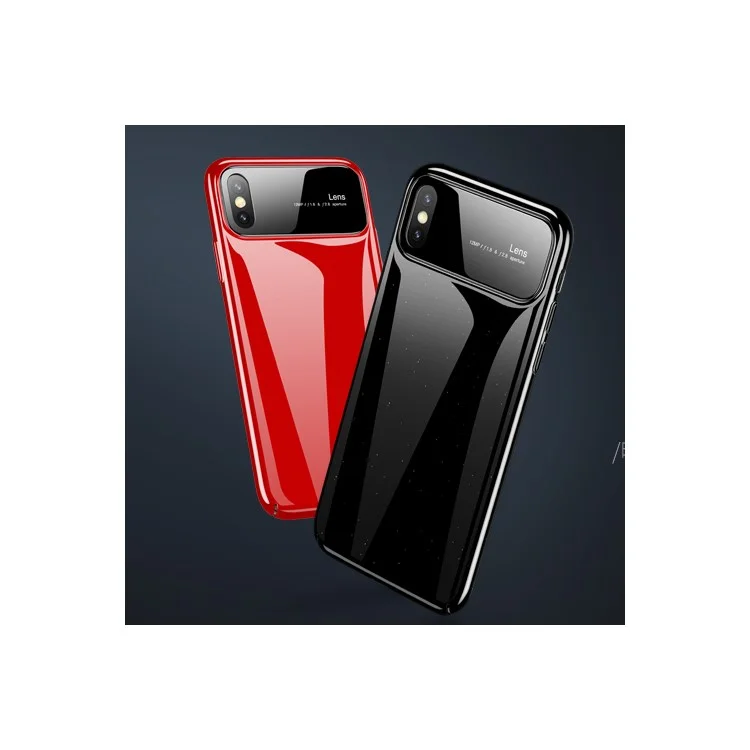 USAMS MEO Series Glossy Tempered Glass + PC Back Phone Shell for iPhone X - Black