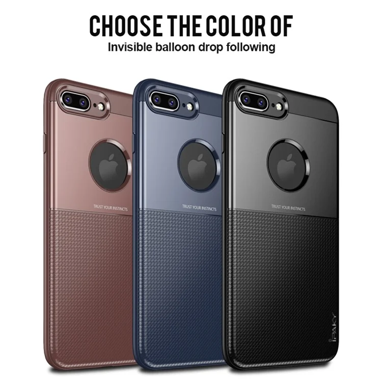 IPAKY PC + TPU Hybrid Grid Pattern Casing for iPhone 8 Plus/7 Plus 5.5 inch - Black