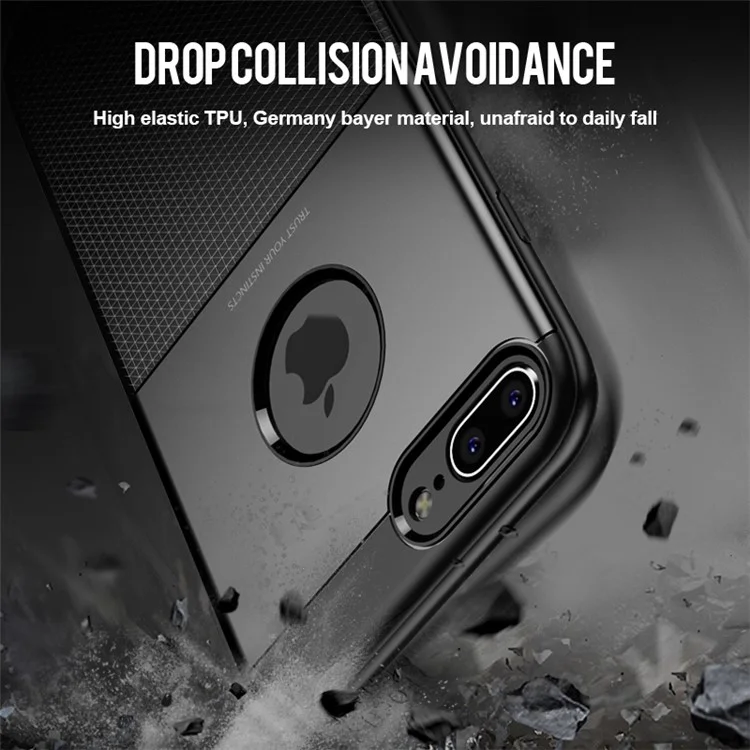 IPAKY PC + TPU Hybrid Grid Pattern Casing for iPhone 8 Plus/7 Plus 5.5 inch - Black