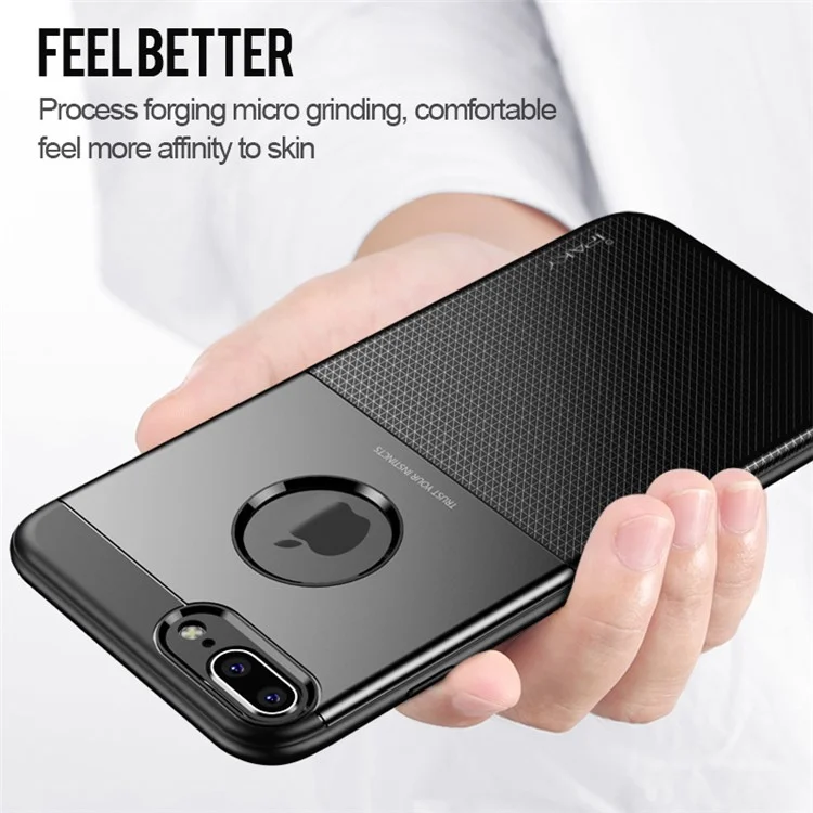 IPAKY PC + TPU Hybrid Grid Pattern Casing for iPhone 8 Plus/7 Plus 5.5 inch - Black