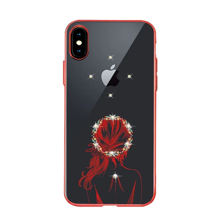 NXE Electroplating Edge Pattern Printing Rhinestone Decor TPU Case for iPhone X - Girl