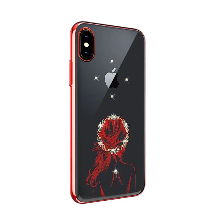 NXE Electroplating Edge Pattern Printing Rhinestone Decor TPU Case for iPhone X - Girl