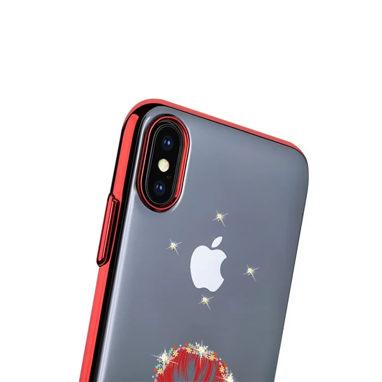NXE Electroplating Edge Pattern Printing Rhinestone Decor TPU Case for iPhone X - Girl