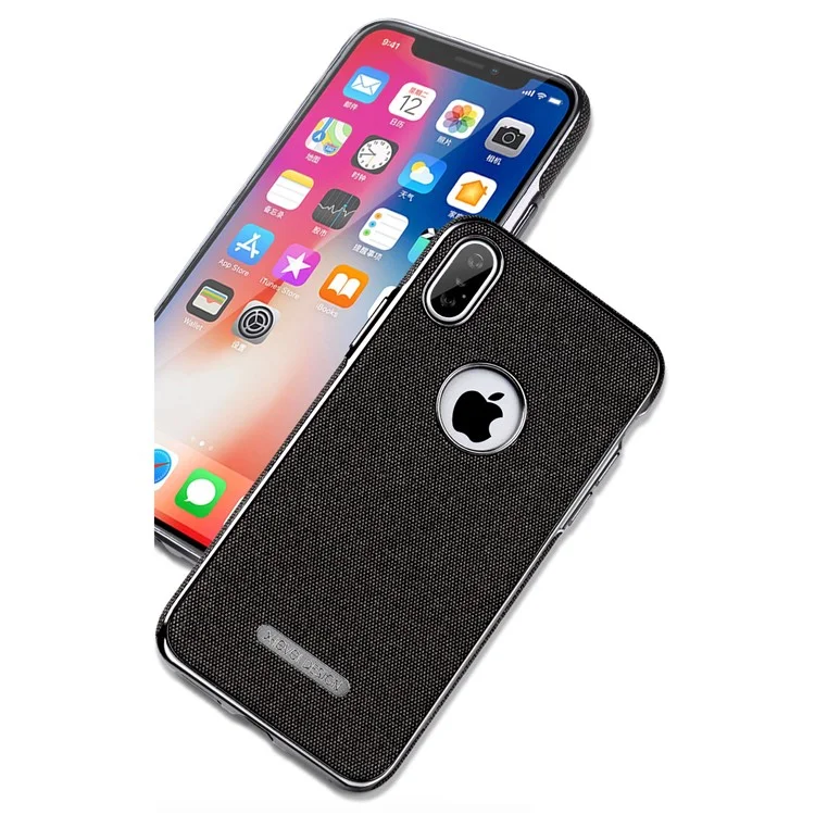 X-LEVEL Khaki Series Woven Pattern PU Leather Coated Bayer TPU Back Case for iPhone X - Black
