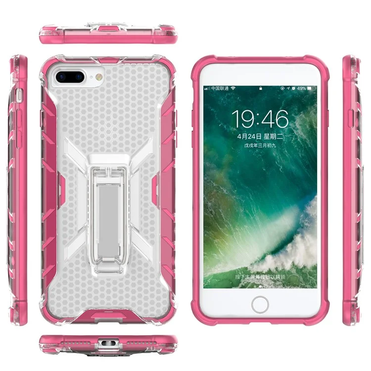 Heavy Duty Plastic + TPU Combo Phone Case with Kickstand for iPhone 8 Plus/7 Plus 5.5 inch - Rose