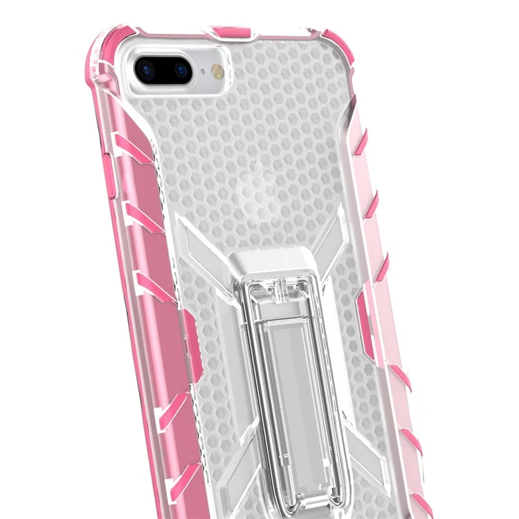 Heavy Duty Plastic + TPU Combo Phone Case with Kickstand for iPhone 8 Plus/7 Plus 5.5 inch - Rose