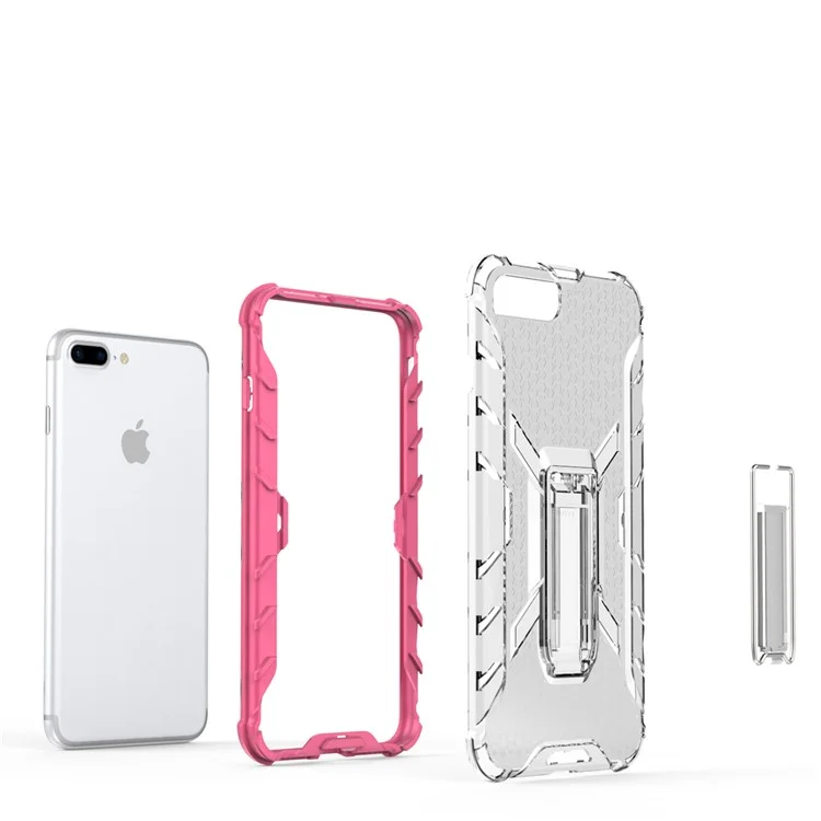 Heavy Duty Plastic + TPU Combo Phone Case with Kickstand for iPhone 8 Plus/7 Plus 5.5 inch - Rose