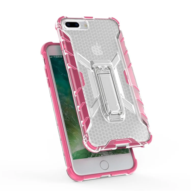 Heavy Duty Plastic + TPU Combo Phone Case with Kickstand for iPhone 8 Plus/7 Plus 5.5 inch - Rose