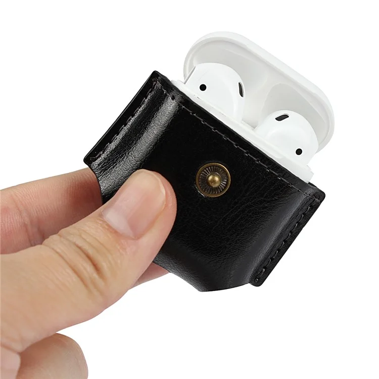 Genuine Leather Protective Cover for Apple Airpods Charging Case - Black