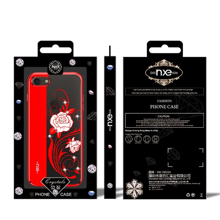 NXE Rhinestone Decor Embossment Flower Pattern TPU Phone Case for iPhone 8 / 7 4.7 inch - Red Elegance Peonies