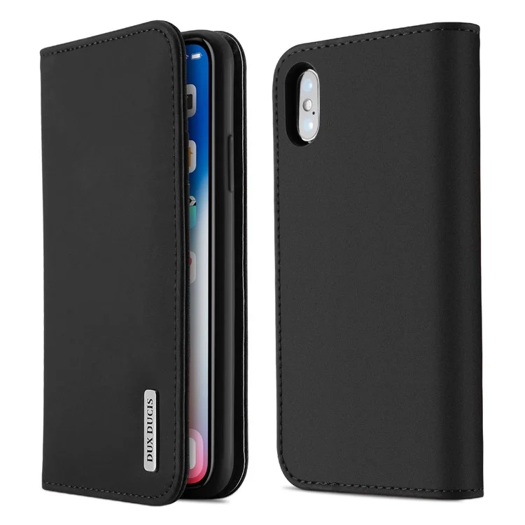 DUX DUCIS Wish Series CNAS/CMA Certified Wallet Adjustable Stand Design Genuine Leather Phone Case for iPhone X - Black