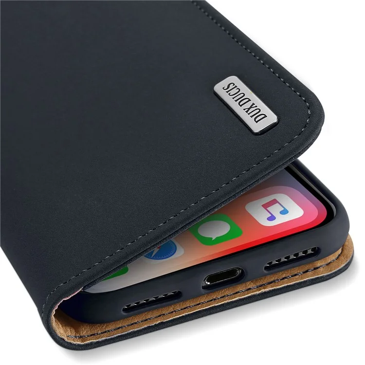 DUX DUCIS Wish Series CNAS/CMA Certified Wallet Adjustable Stand Design Genuine Leather Phone Case for iPhone X - Dark Blue