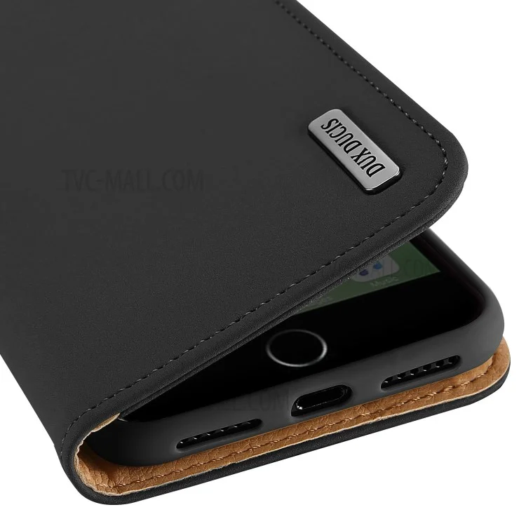 DUX DUCIS WISH Series Viewing Stand Genuine Leather Wallet Flip Folio Magnetic Phone Case for iPhone 7/8/SE (2020)/SE (2022) - Black