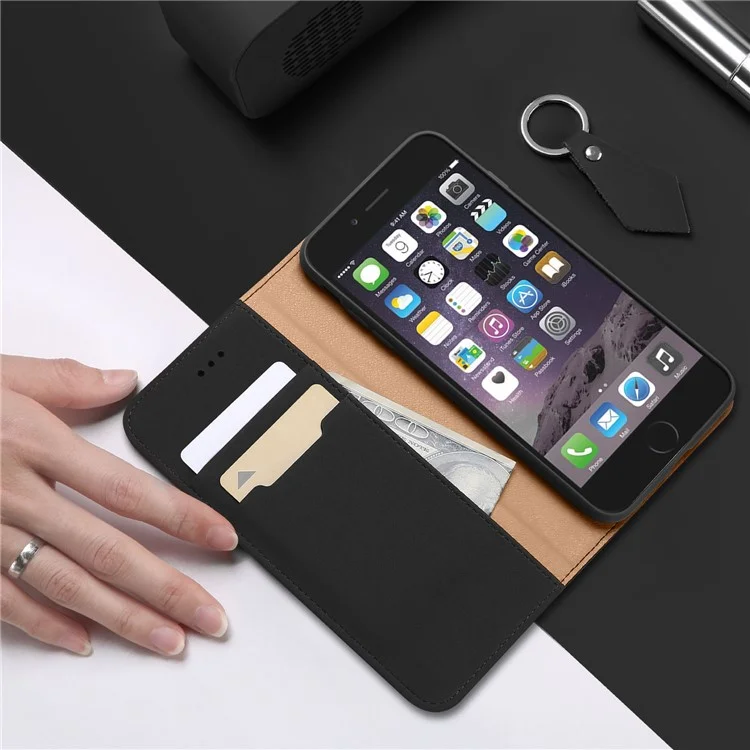 DUX DUCIS Wish Series CNAS/CMA Certified Wallet Stand Genuine Leather Case for iPhone 6s/6 4.7-inch - Black