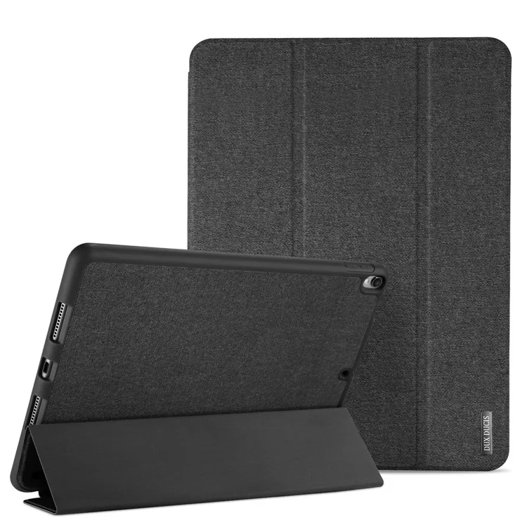 Duxducis Domo Serie Texture Texture Tri-Dow Stand Pu Cuero De Cuero Smart Cubierte Con Titular De Pen Para IPad Air 10.5 (2019) / Pro 10, 5 Pulgadas (2017) - Negro